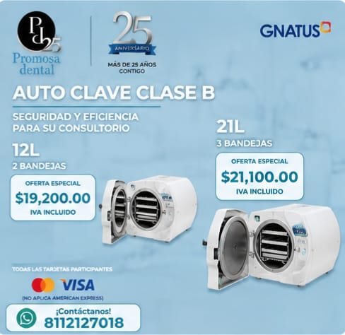 Autoclave Clase B Gnatus: 12 litros en $19,200 y 21 litros en $21,100, IVA incluido