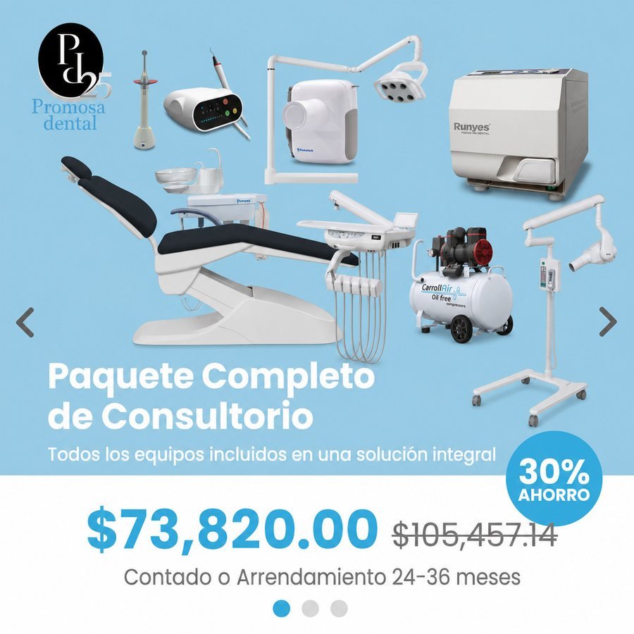 Paquete completo de consultorio dental con 30% de ahorro: $73,820 de contado o arrendamiento a 24-36 meses